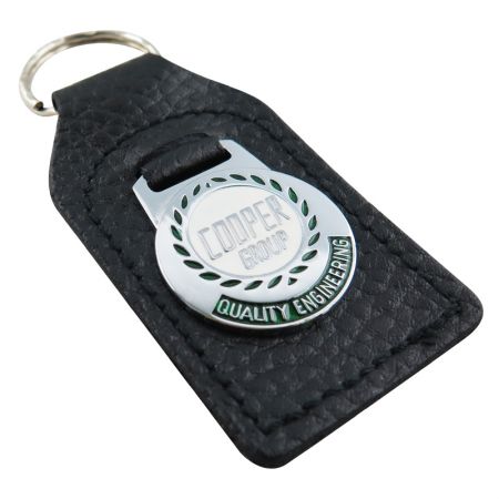Metal Badge Leather Keyfobs - Metal Emblem Leather Keyfobs