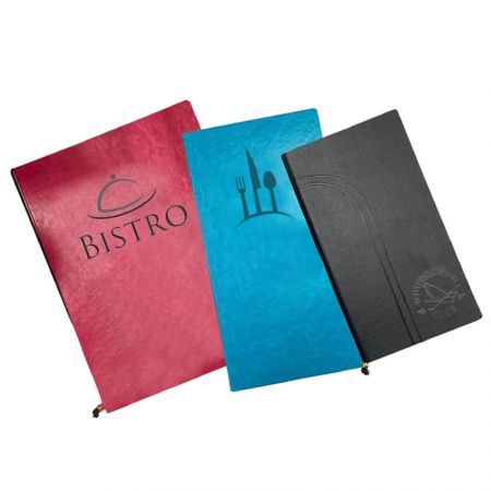 Leather Menu Holder with a Custom Logo - Stock menu covers with three different sizes