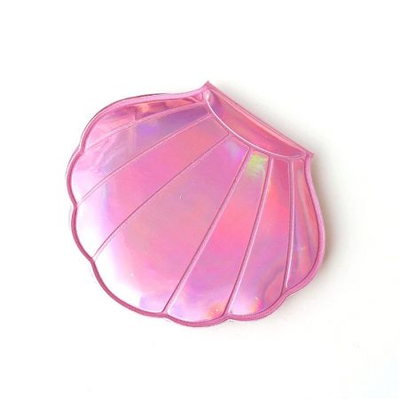 Pink Holographic Leather Shell Shape Cosmetic Mirror