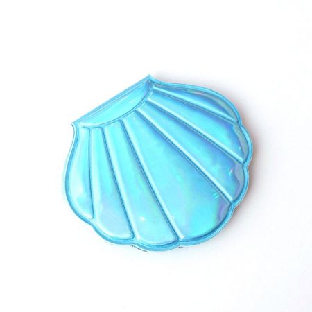Blue Holographic Leather Shell Shape Kids Compact Mirror
