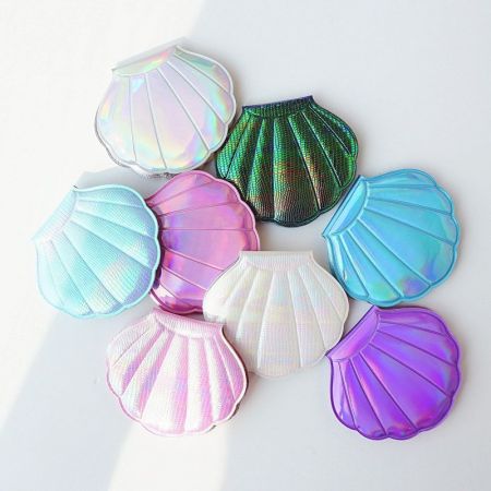 Holographic Leather Shell Shape Pocket Mirror