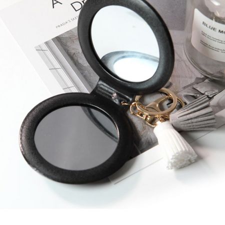 Round Leather Double Side Mirror with Keychain