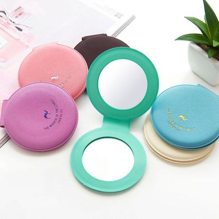 Round Leather Small Compact Mirror