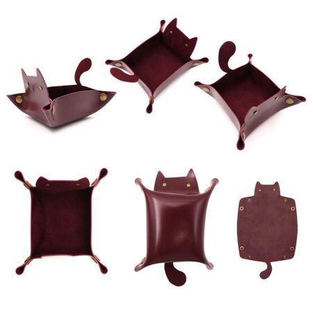 cute cat shape leather storage tray