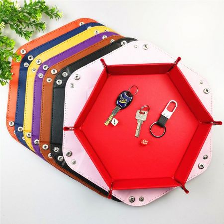 Hexagon leather key storage tray