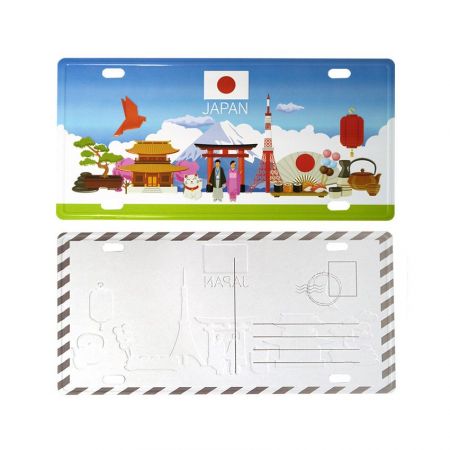 Japanese metal postcard with debossing logos