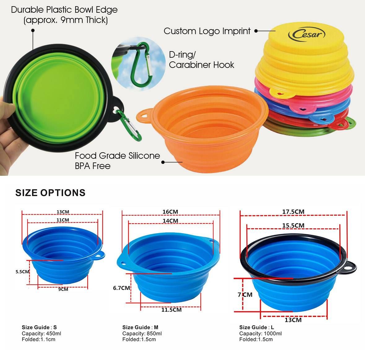 custom logo silicone collapsible pet bowls
