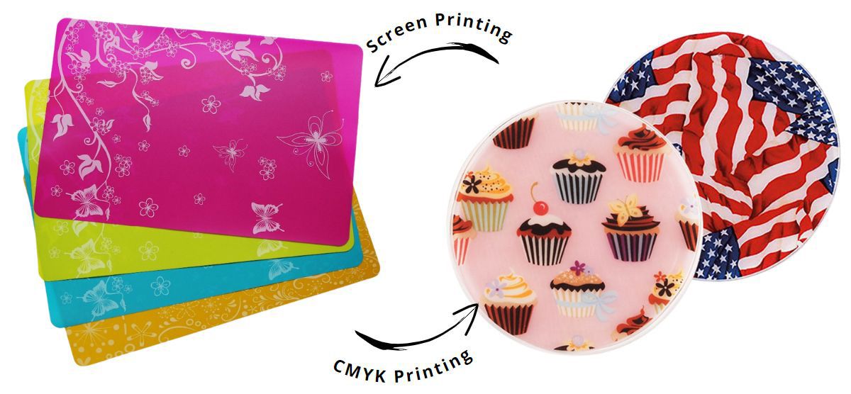 Silikone dækkeserviet: Screen Printing vs CMYK Printing