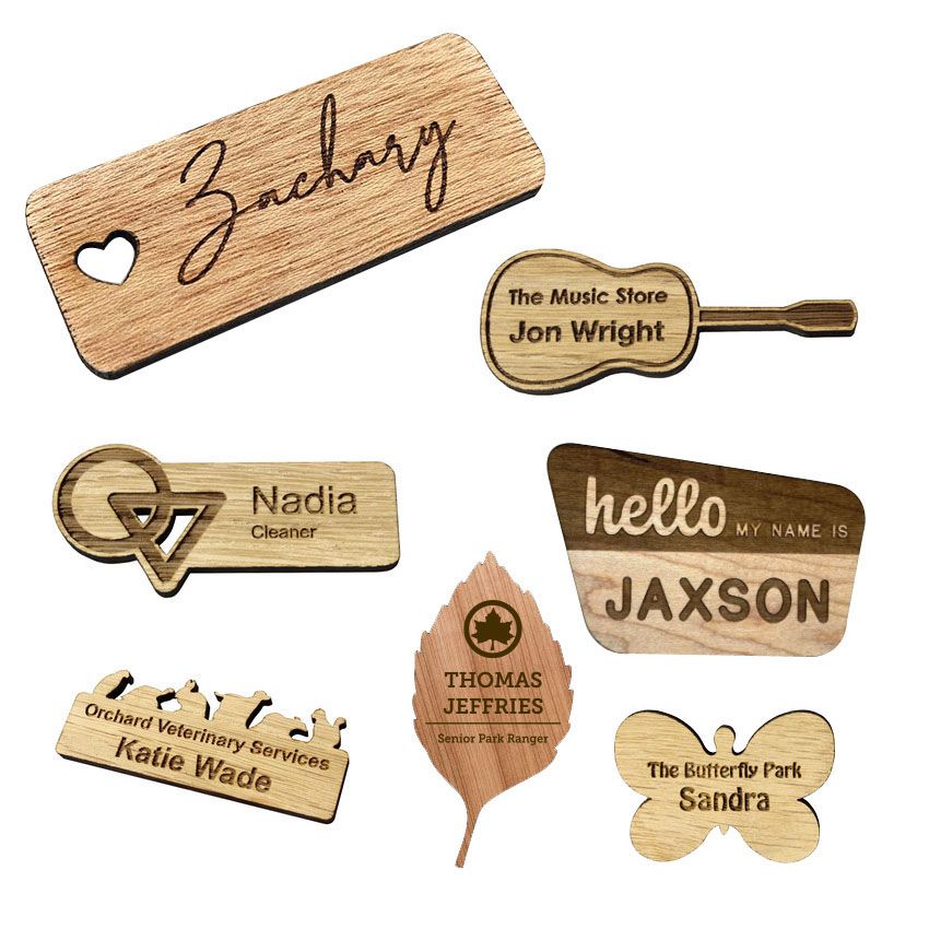 Wood name tags Wood Engraved Name Tags TaiwanBased Gifts