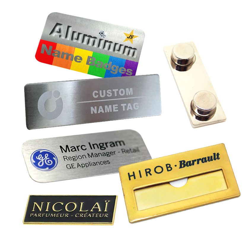 Lot De 6 Badges Nominatifs Magnétiques En Aluminium - 7 X 2,2 Cm, Argent, Avec Attaches Et Boîte De Rangement