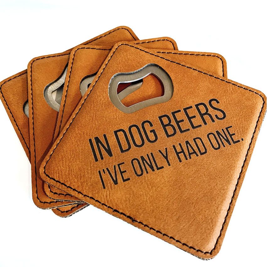 Leather Beer Bottle Opener Coasters Leatherette Coasters With Bottle Opener Keychain