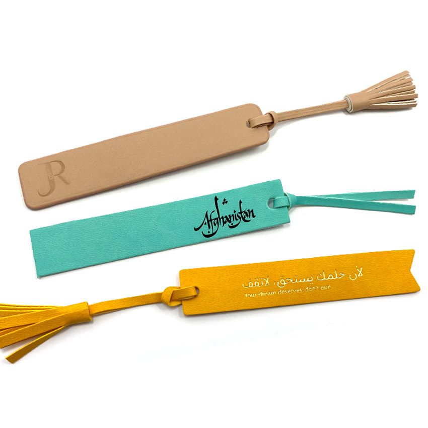 Custom Leather Bookmarks with Tassels custom debossed logo tassel