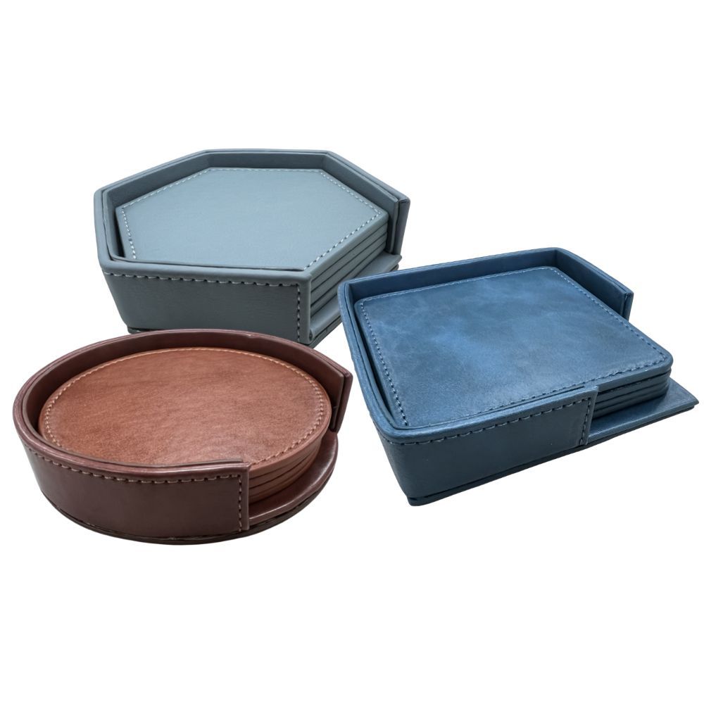 Wholesale 4pcs Leather Coaster Sets Promotional leather coasters with