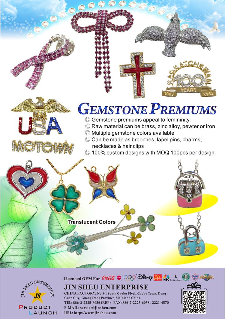 Custom Made Gemstone Lapel Pins Promotional Products & Items