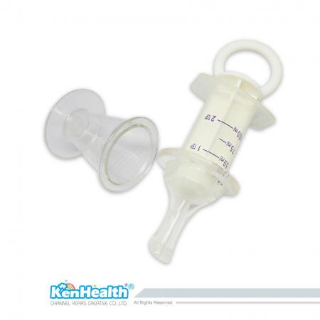 注射器付き薬剤フィーダー - 薬ディスペンサーはおしゃぶりのデザインで赤ちゃんの口腔構造にフィットし、簡単に赤ちゃんに薬を与えることができます。
