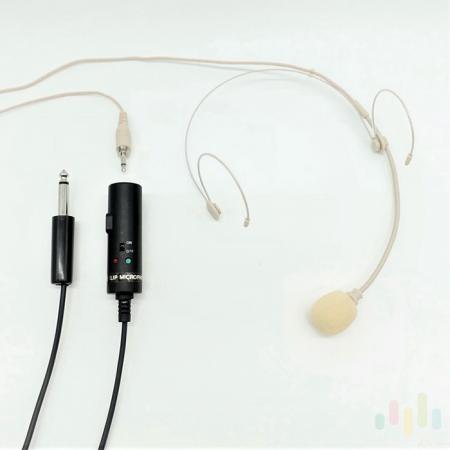 ميكروفون بإطار ثنائي الأذن مع مزود طاقة USB قابل لإعادة الشحن - ميكروفون مزدوج الأذن يتم ارتداؤه على الرأس.