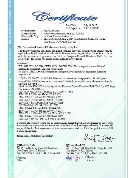 SHDSL TDM Modem 5099N Series CE Certificate