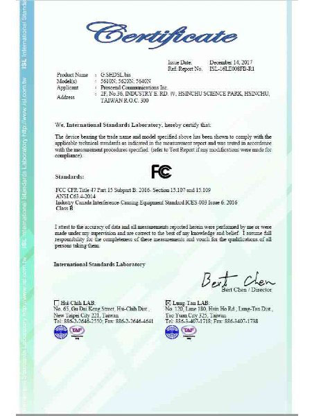 G.Shdsl.bis โมเด็ม EFM 5600N ซีรี่ส์ FCC Certificate
