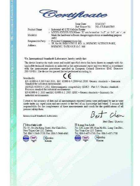 Pang-industriya na VPN IoT Cellular Router M30x EN61000-6-4 at 61000-6-2 Certificate
