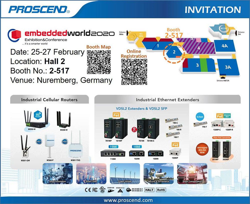 Proscend Invites You to Visit Our Booth 2-517 at Embedded World 2020.