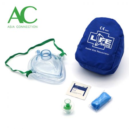 Maschera tascabile per rianimazione cardiopolmonare per adulti in custodia morbida