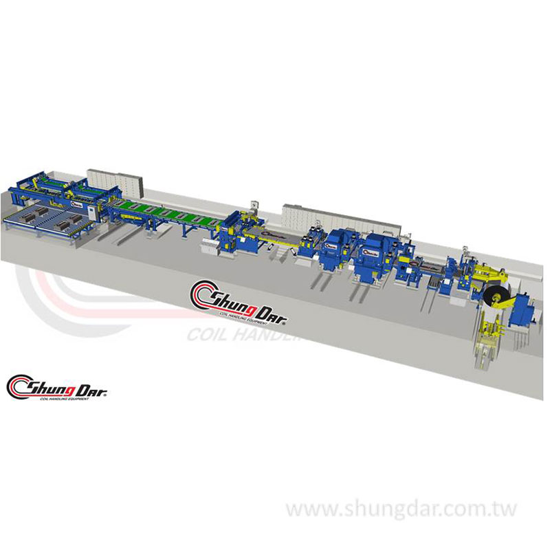 Metal coil tension levelling rotary shear line