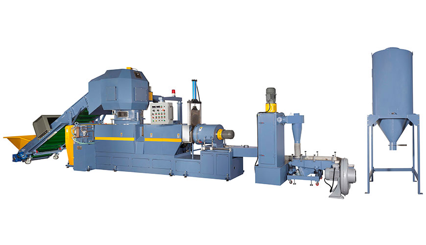 Plastic Waste Recycling Machine (3-in-One Type) combines shredder, extruder and pelletizer.