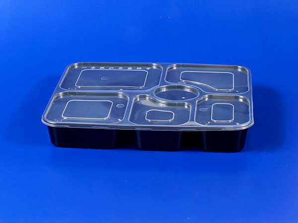 Six Grid Sealed Plastic Lunch Box - Black