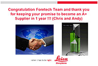 FORESHOT Received an Excellent Vendor Award from Leica in 2018