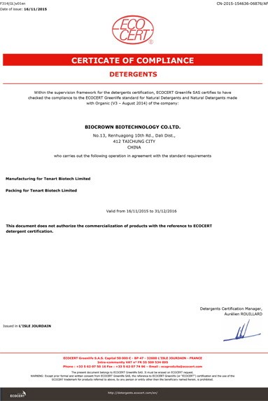 ECOCERT Greenlife SAS Certificate