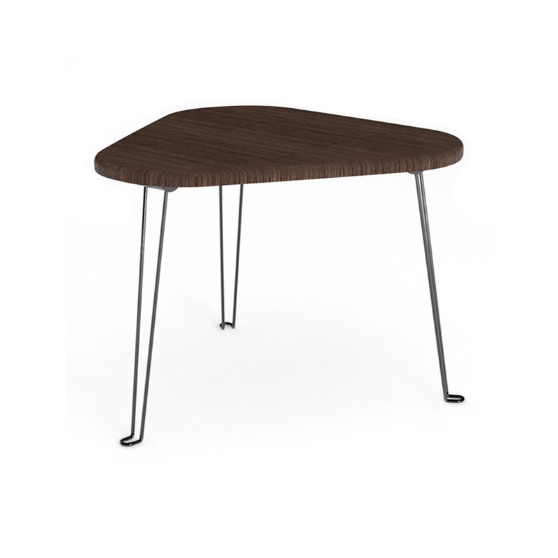 Triangle shaped wooden side table with foldable hairpin legs