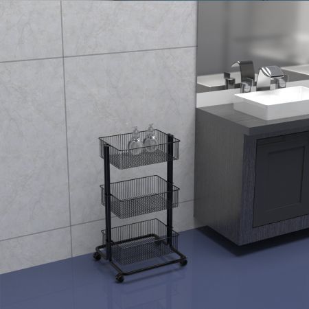 Rolling Cart next to Bathroom Counter