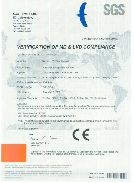 CE Certificats for balers - CE Certificate for balers