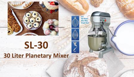 Планетарный миксер на 30 литров - Планетарный миксер предназначен для смешивания таких ингредиентов, как мука, яйца, ваниль, сахар.
