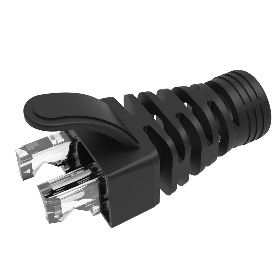 AKOAK Set van 100 zwarte RJ-45-connectoren, RJ45, Cat6, Cat5E, Ethernet- netwerkkabel, trekontlastingslaarzen, RJ45-stekkers, socket-laarskappen AKOAK Set van 100 zwarte RJ-45-connectoren, RJ45, Cat6, Cat5E, Ethernet- netwerkkabel, trekontlastingslaarzen, RJ45-stekkers, socket-laarskappen