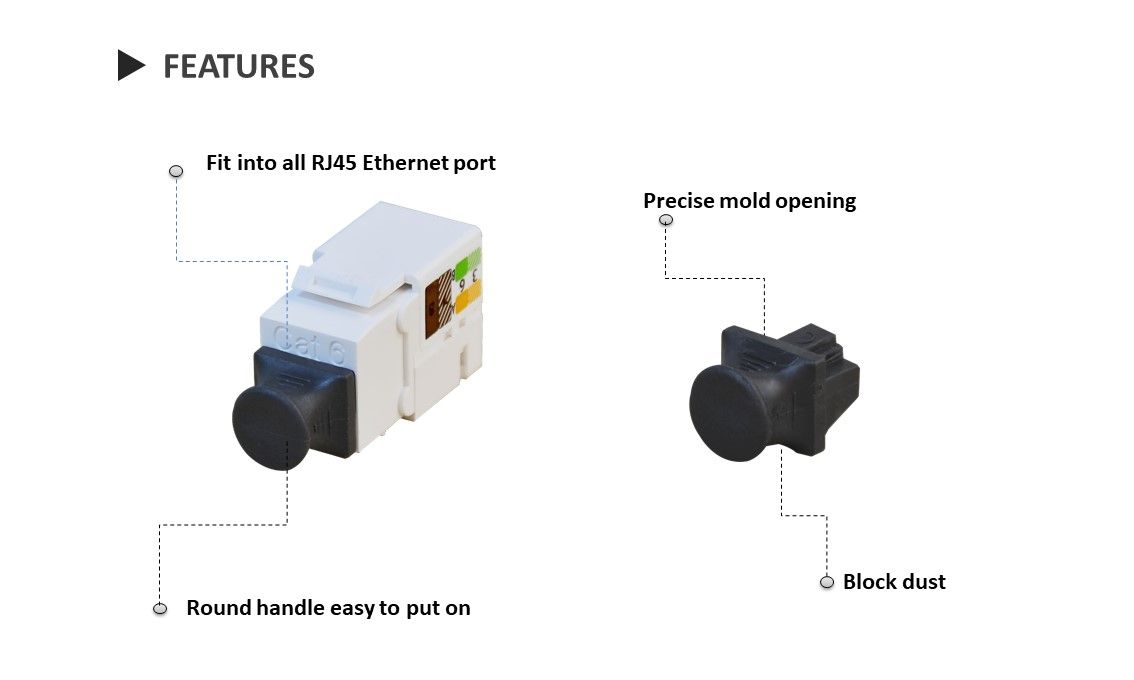 يعمل حامي RJ45 Jack prvent ضد الغبار من المنافذ المفتوحة ، على إطالة عمر الرافعات الأساسية وأنظمة الكابلات الهيكلية.