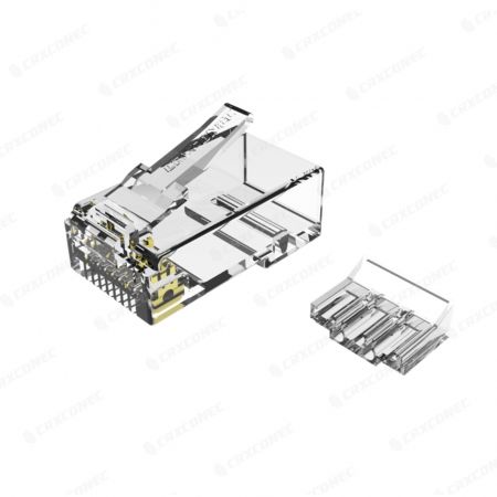 Connecteur RJ45 Cat6 UTP avec 6 broches montantes et 2 broches descendantes.