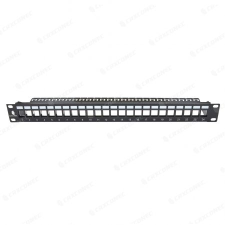 1RU 24 Port FTP Empty Panel WITH Support Bar - The unloaded keystone jack panel is suitable for all 19 inch standard cabient and racks for both copper and fiber cabling solution, supporting shielded twist pair and unshielded twist LAN cabling.