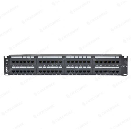 CAT.6 UTP 2U 48 Port Patch Panel with support Bar, 180 degree - 2U 48 port patch panel with support bar