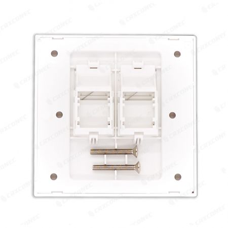 Painel frontal plano com obturador para RJ45 de 2 portas, estilo britânico, para conexão Ethernet.