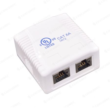 Cat6A STP Surface 2 port mounting box with module design - FTP C6A loaded surface mount box 2 port