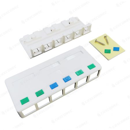 6x Single Port 8P8C RJ45 Cat5e Network Cable Wall Surface Mount Box Adhesive 