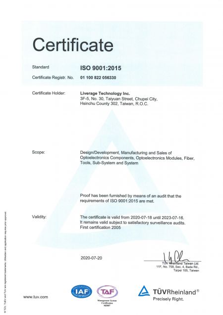 Liverageè un produttore certificato ISO 9001.