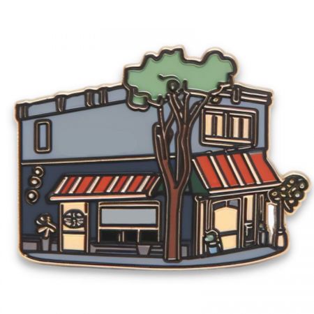 Cute Enamel Pins Inspired by Street Cafe Building - Elevate the charm and character of your brand with our enchanting soft enamel pins.