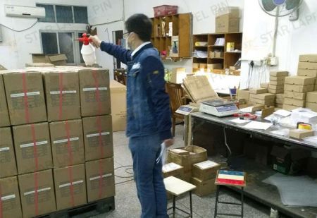 Spray disinfection water on the product outer box before shipment.