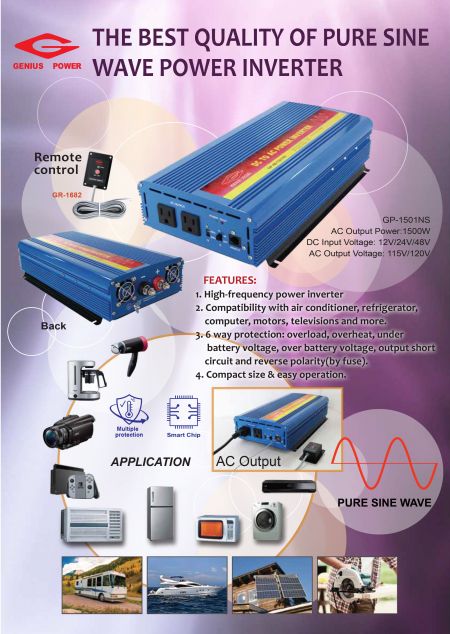 The best quality of pure sine wave power inverter 1500W with remote control. 2022/0420 Rev. 1