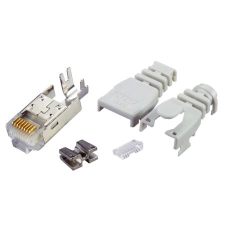 Multi-Piece Type RJ45 Plug for Cat 6A STP Solid Round Cable (Boot included)