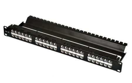 1U-48P Feed-Thru - Ungeschirmtes Durchführungspanel nach ISO 11801, Klasse Ea, 48 Ports, 1 HE, mit integriertem Kabelmanagement