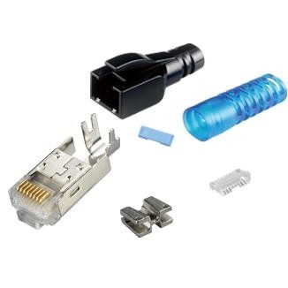 Multi-Piece Type RJ45 Plug for Cat 6A STP Solid Round Cable (Boot & Strain Relief included)