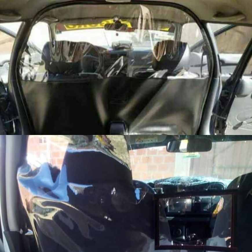 Transparente Trennwände, die während Covid-19 im Taxi installiert wurden